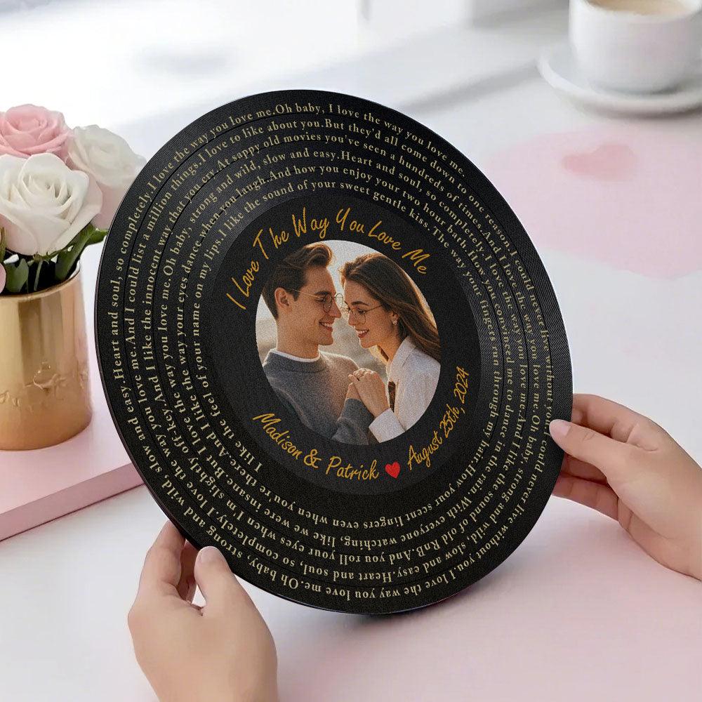 Personalized Vinyl Record Song Lyrics and Photo Round Wood Sign Gift for Lover