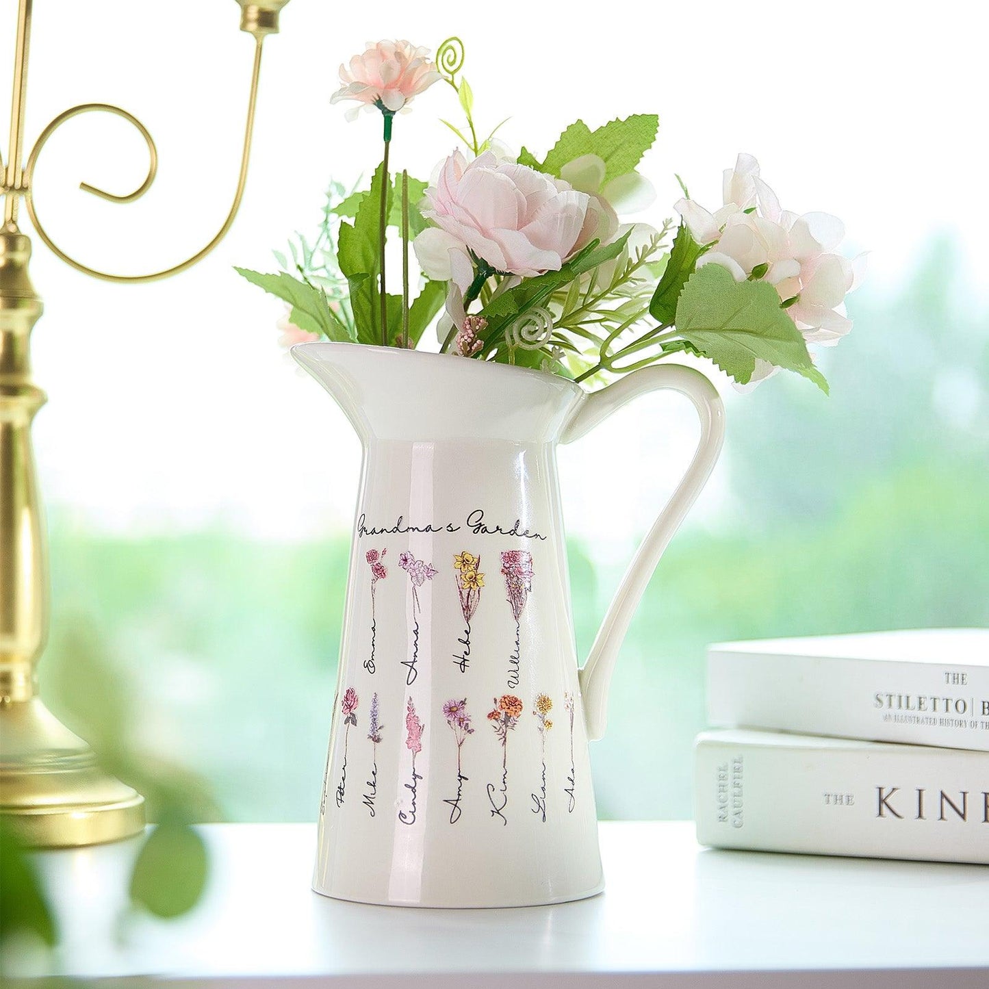 Personalized Birth Flower Ceramic Vase Home Decoration Birthday Gift for Mom Grandma