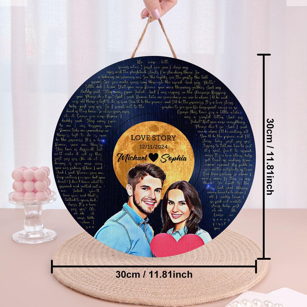 Personalized Vinyl Record Song Lyrics and Portrait Round Wood Sign Gift for Lover