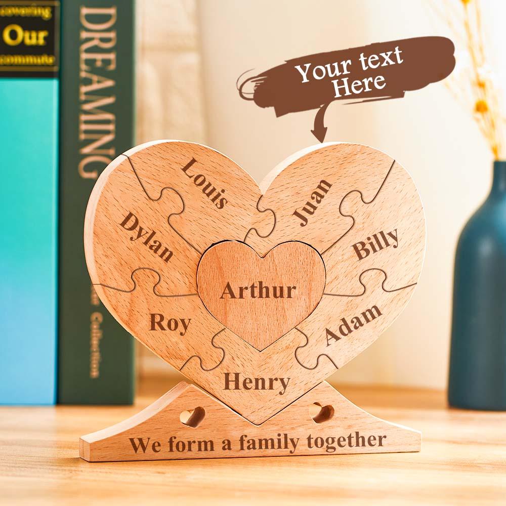 Custom Engraved Wooden Name Heart Puzzle Decor Family Name Heart Puzzle Home Decoration