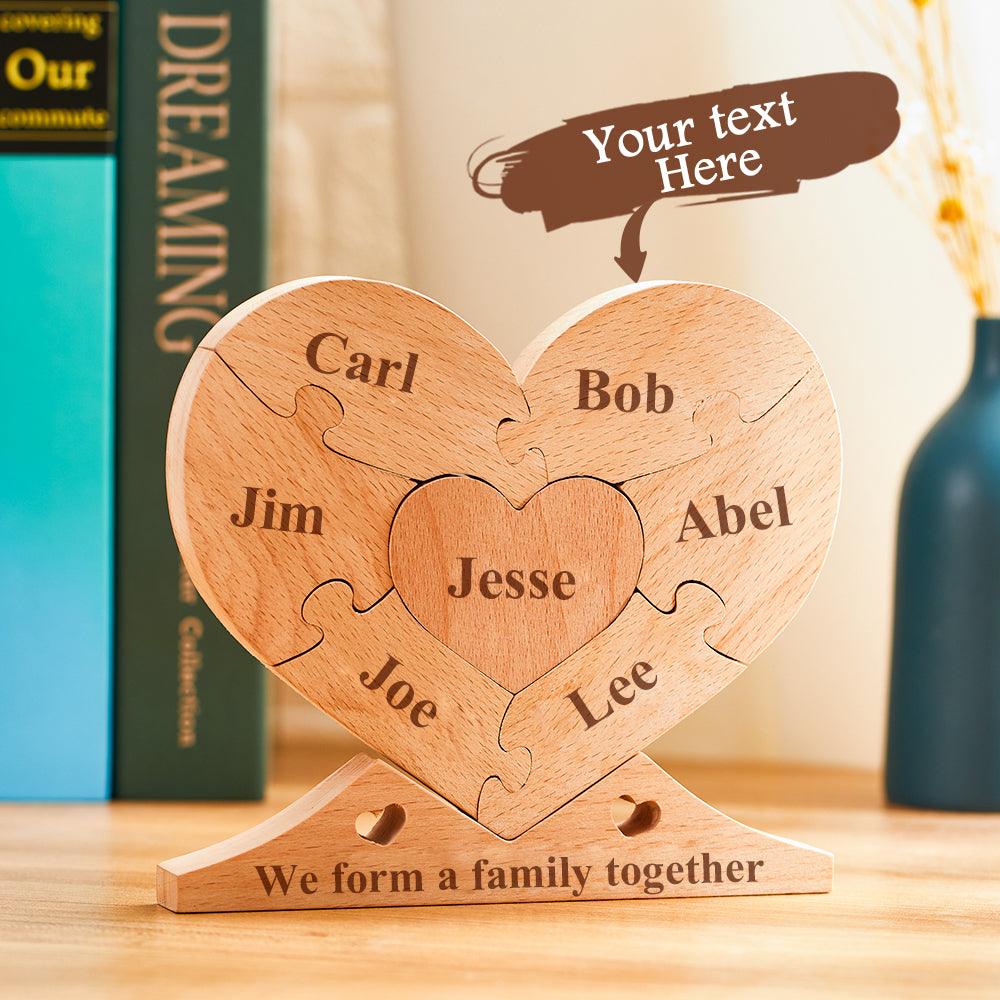 Custom Engraved Wooden Name Heart Puzzle Decor Family Name Heart Puzzle Home Decoration