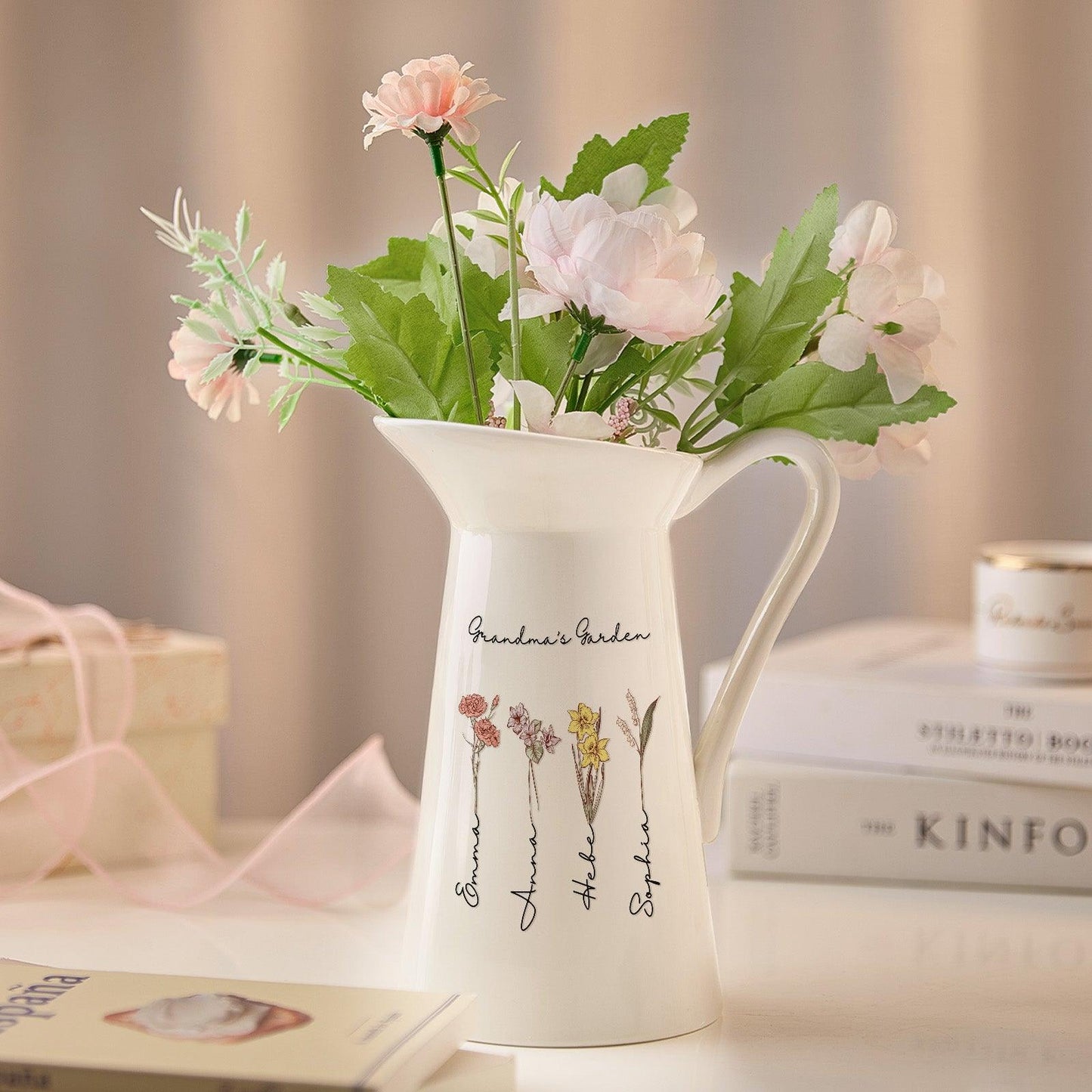 Personalized Birth Flower Ceramic Vase Home Decoration Birthday Gift for Mom Grandma