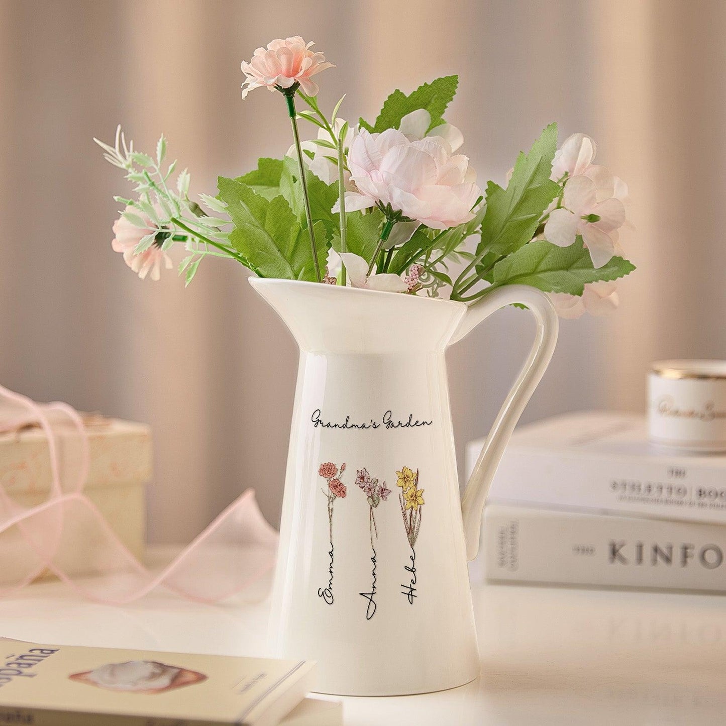 Personalized Birth Flower Ceramic Vase Home Decoration Birthday Gift for Mom Grandma