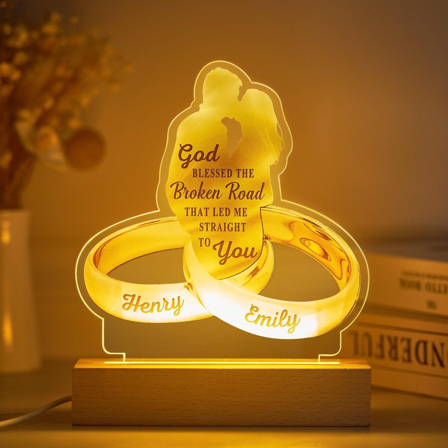 God Blessed the Broken Road that Led Me Straight to You - Custom Couple Names Acrylic Lamp