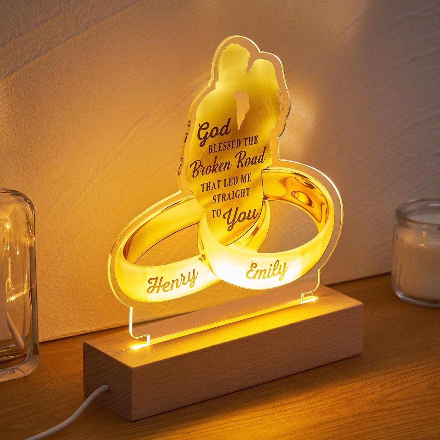 God Blessed the Broken Road that Led Me Straight to You - Custom Couple Names Acrylic Lamp