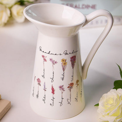 Personalized Birth Flower Ceramic Vase Home Decoration Birthday Gift for Mom Grandma